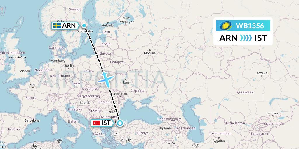 WB1356 RwandAir Flight Map: Stockholm to Istanbul