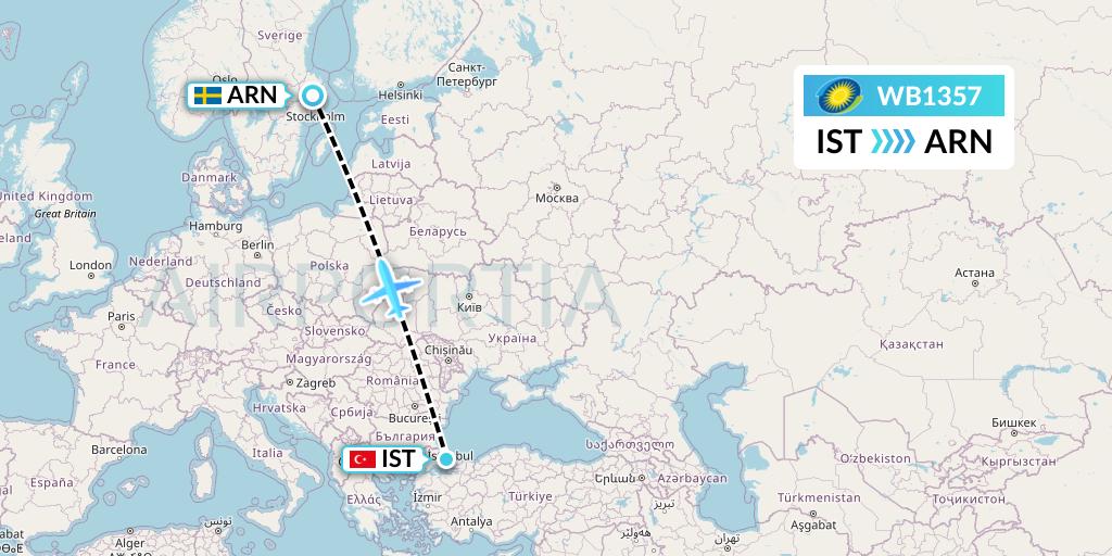 WB1357 RwandAir Flight Map: Istanbul to Stockholm