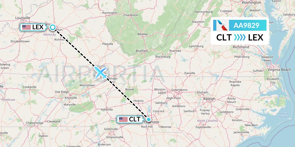 AA9829 American Airlines Flight Map: Charlotte to Lexington
