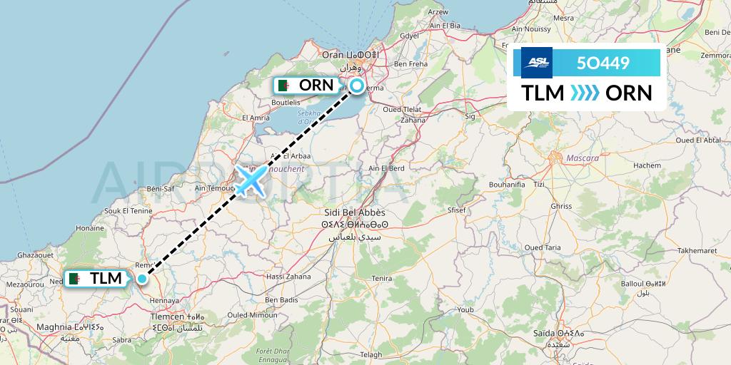 5O449 ASL Airlines France Flight Map: Tlemcen to Oran