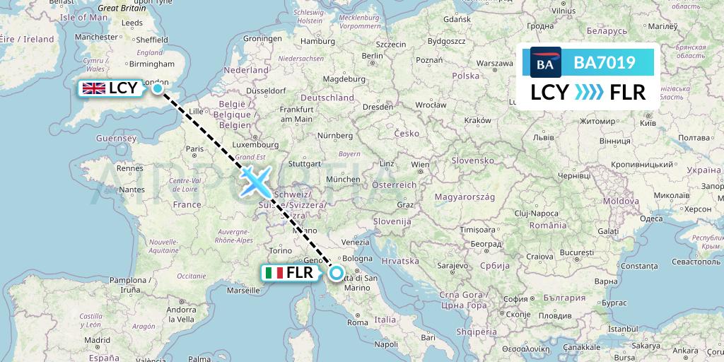 BA7019 British Airways Flight Map: London to Florence
