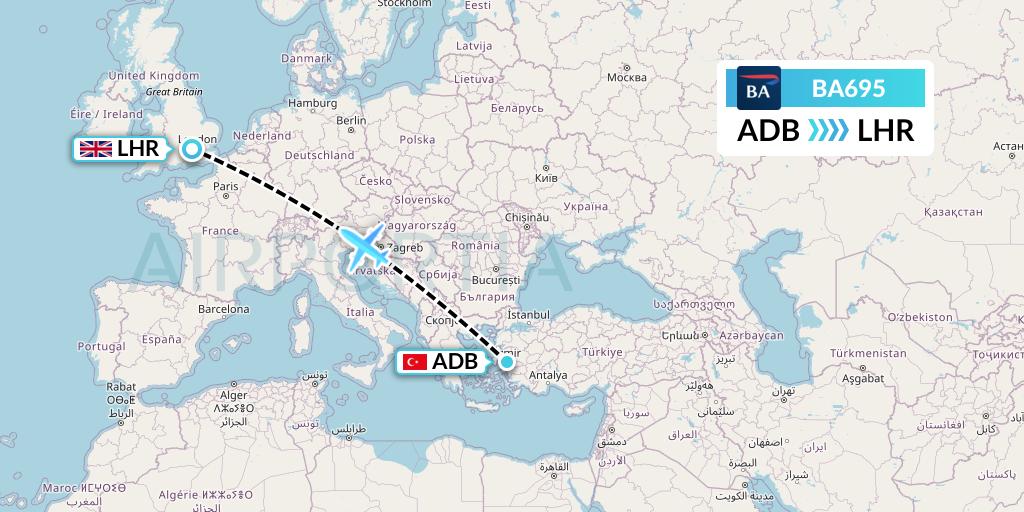 BA695 British Airways Flight Map: Izmir to London