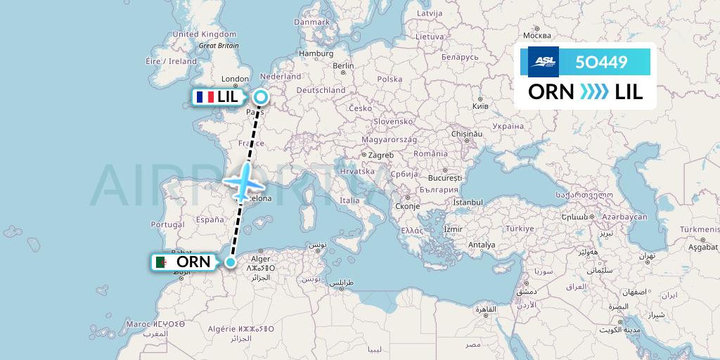 5O449 ASL Airlines France Flight Map: Oran to Lille