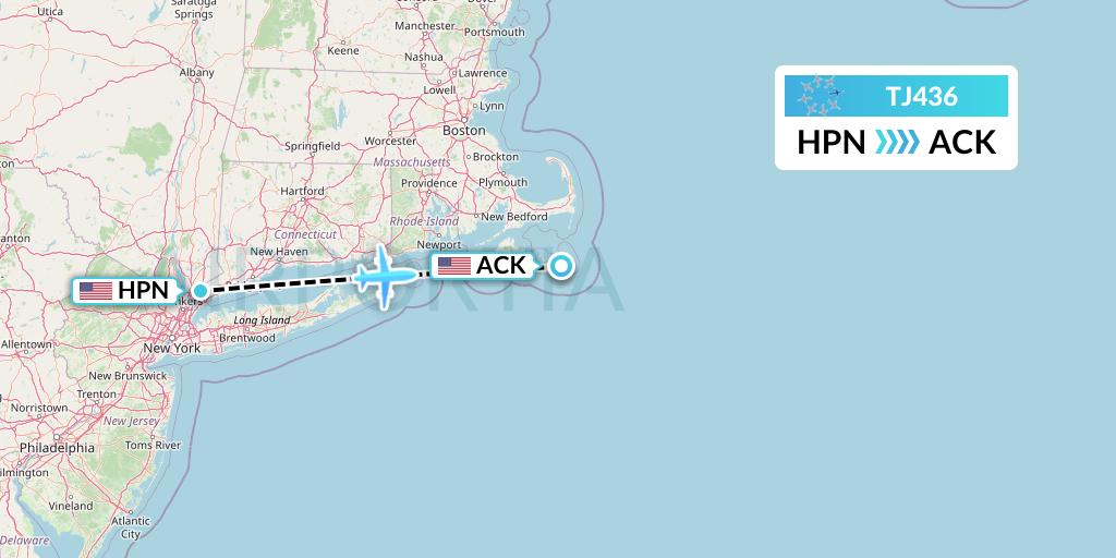 TJ436 Tradewind Aviation Flight Map: White Plains to Nantucket