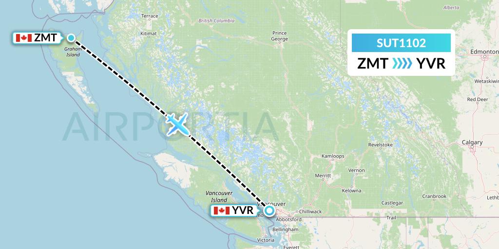 SUT1102 Summit Air Ltd. Flight Map: Masset to Vancouver