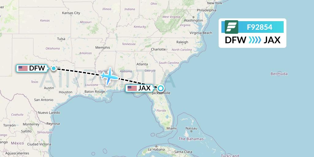 F92854 Frontier Airlines Flight Map: Dallas to Jacksonville