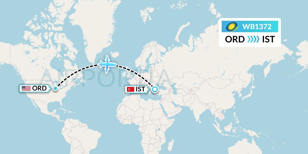 WB1372 RwandAir Flight Map: Chicago to Istanbul