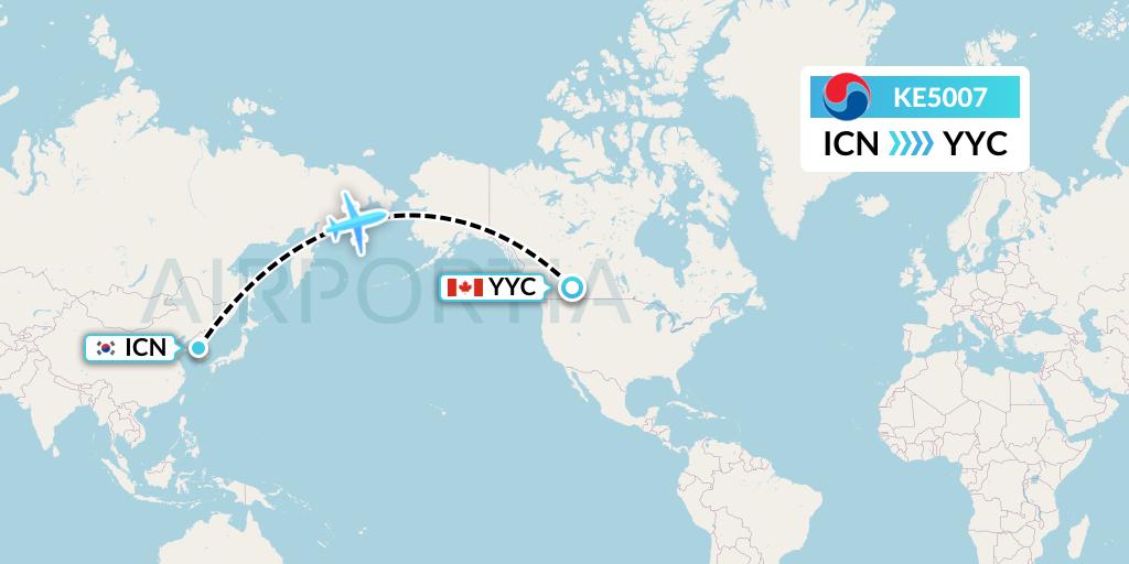 KE5007 Korean Air Flight Map: Seoul to Calgary