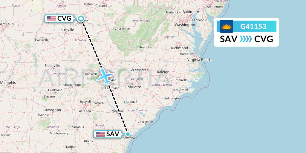 G41153 Allegiant Air Flight Map: Savannah to Cincinnati