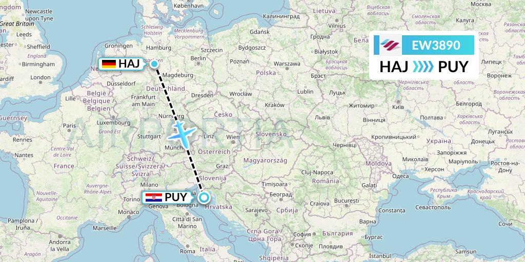 EW3890 Eurowings Flight Map: Hannover to Pula