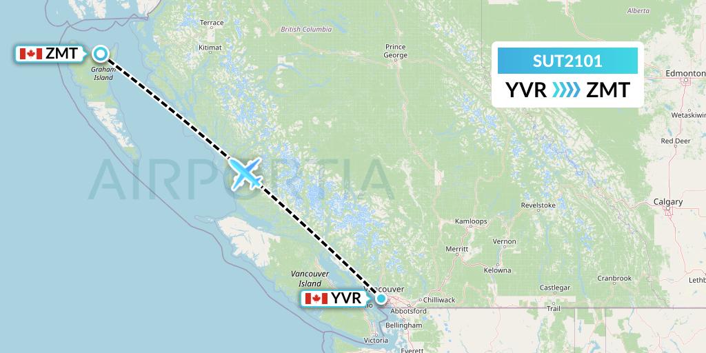 SUT2101 Summit Air Ltd. Flight Map: Vancouver to Masset
