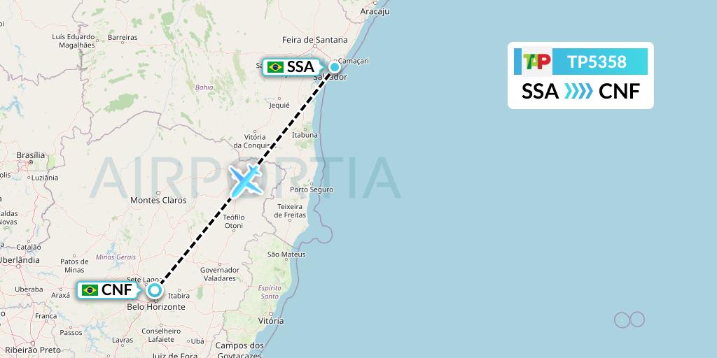 TP5358 TAP Portugal Flight Map: Salvador to Belo Horizonte