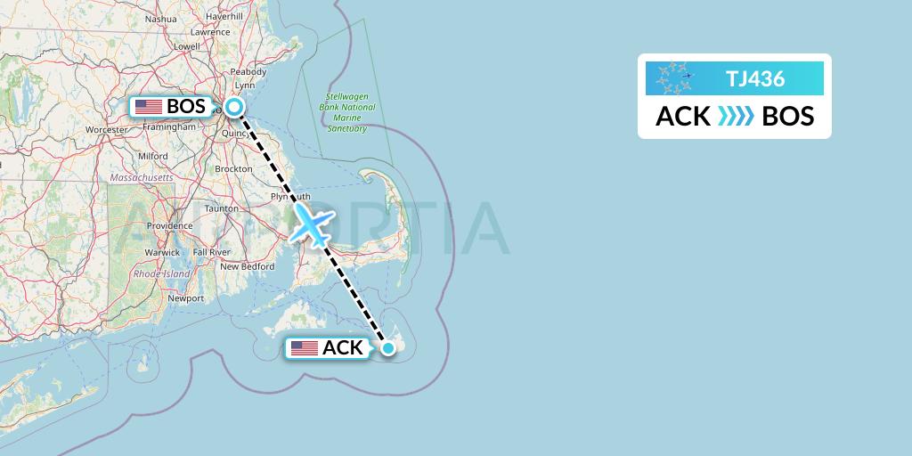 TJ436 Tradewind Aviation Flight Map: Nantucket to Boston
