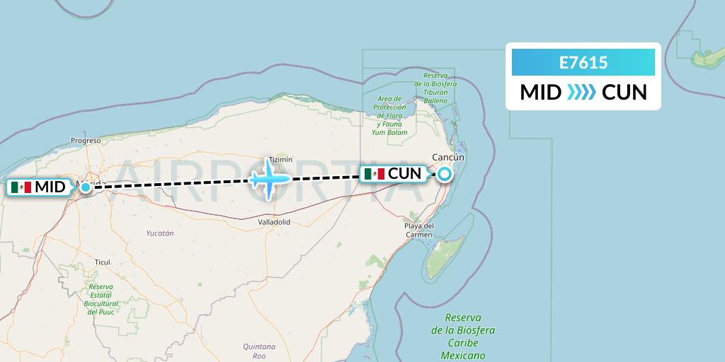 E7615 Equaflight Service Flight Map: Merida to Cancun