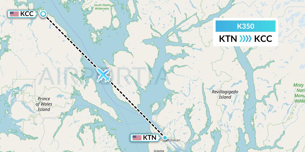 K350 Taquan Air Flight Map: Ketchikan to Coffman Cove