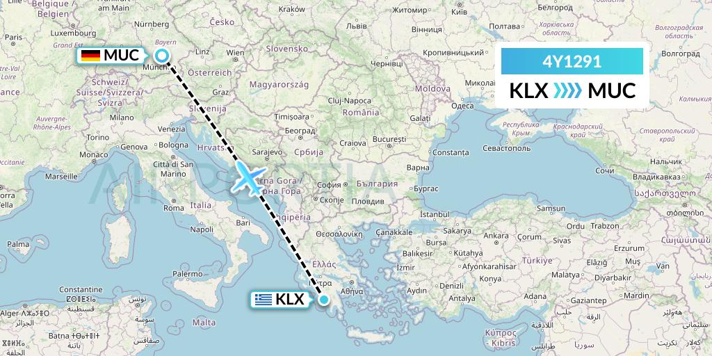4Y1291 Eurowings Discover Flight Map: Kalamata to Munich