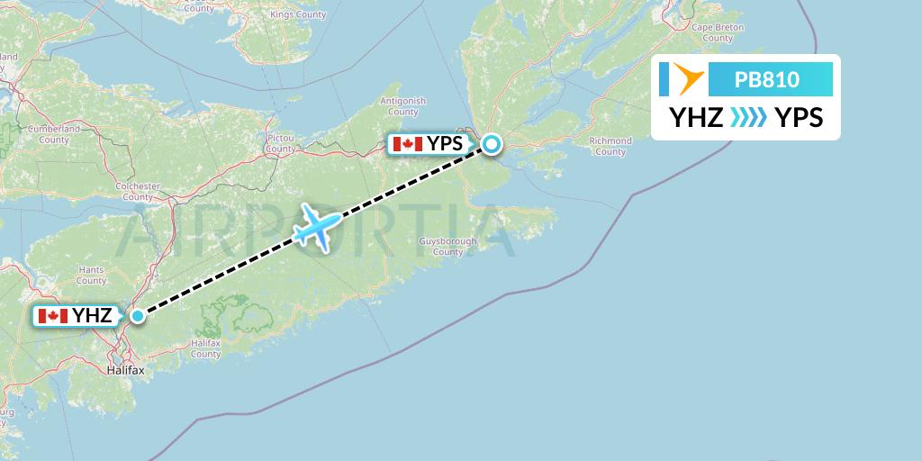 PB810 PAL Airlines Flight Map: Halifax to Port Hawkesbury