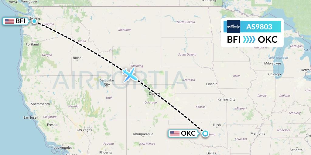 AS9803 Alaska Airlines Flight Map: Seattle to Oklahoma City