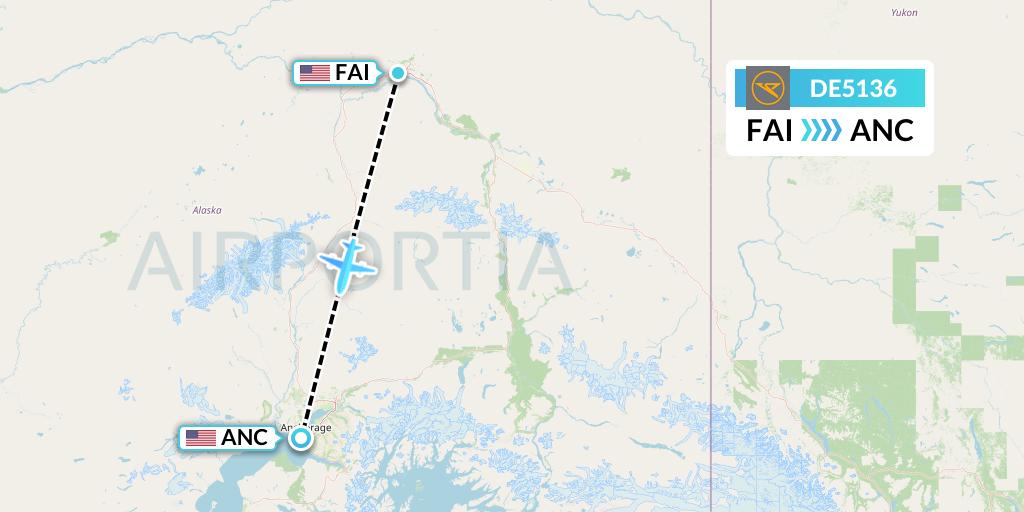 DE5136 Condor Flight Map: Fairbanks to Anchorage