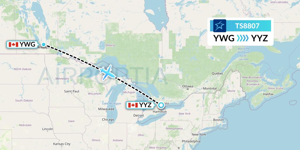 TS8807 Air Transat Flight Map: Winnipeg to Toronto