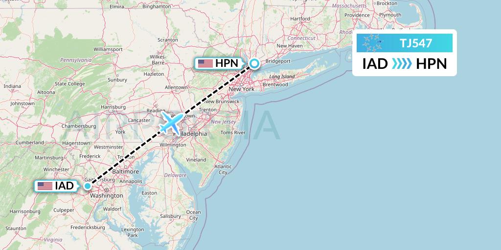 TJ547 Tradewind Aviation Flight Map: Washington to White Plains