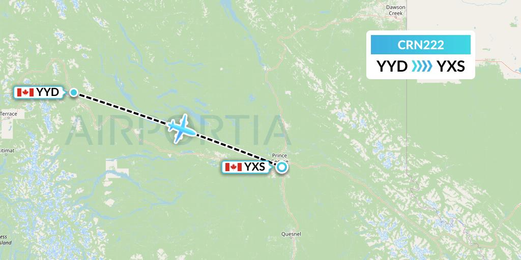 CRN222 Aerocaribbean Flight Map: Smithers to Prince George