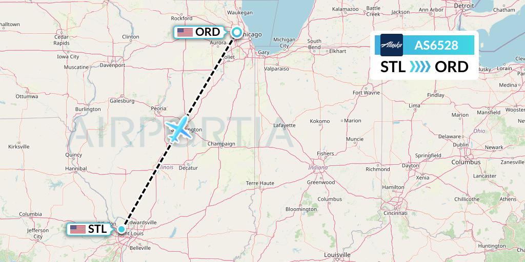 AS6528 Alaska Airlines Flight Map: St. Louis to Chicago