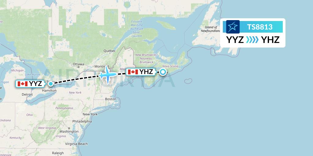 TS8813 Air Transat Flight Map: Toronto to Halifax