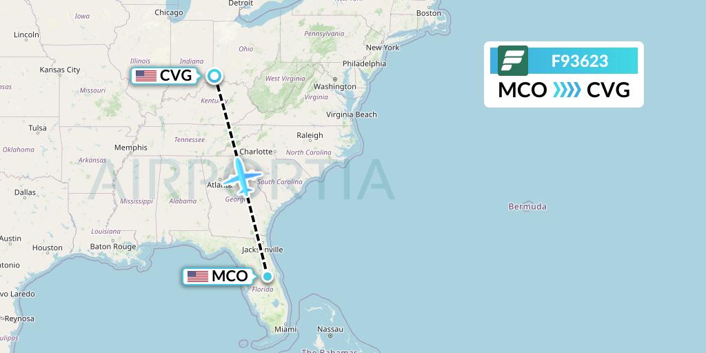 F93623 Frontier Airlines Flight Map: Orlando to Cincinnati