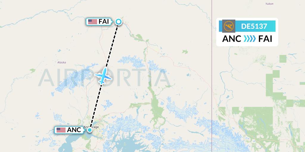 DE5137 Condor Flight Map: Anchorage to Fairbanks