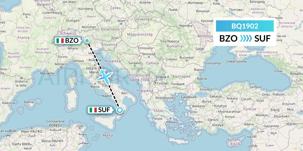 BQ1902 Skyalps Flight Map: Bolzano to Lamezia Terme