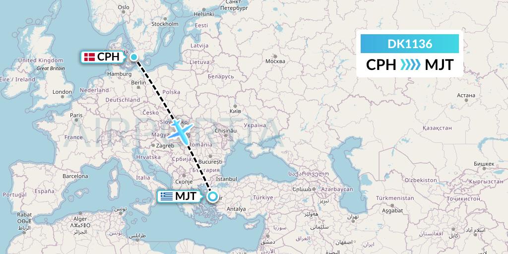 DK1136 Thomas Cook Airlines Scandinavia Flight Map: Copenhagen to Mytilene