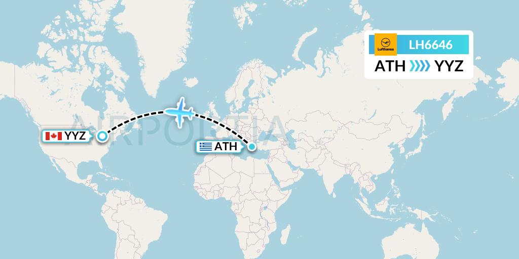 LH6646 Lufthansa Flight Map: Athens to Toronto