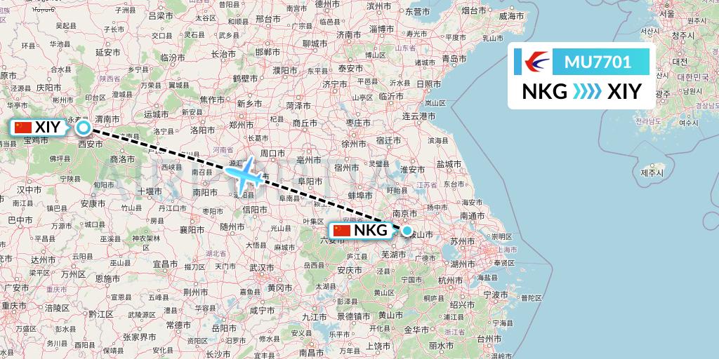 MU7701 China Eastern Airlines Flight Map: Nanjing to Xi'an