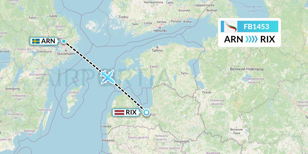 FB1453 Bulgaria Air Flight Map: Stockholm to Riga