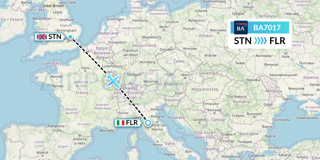 BA7017 British Airways Flight Map: London to Florence