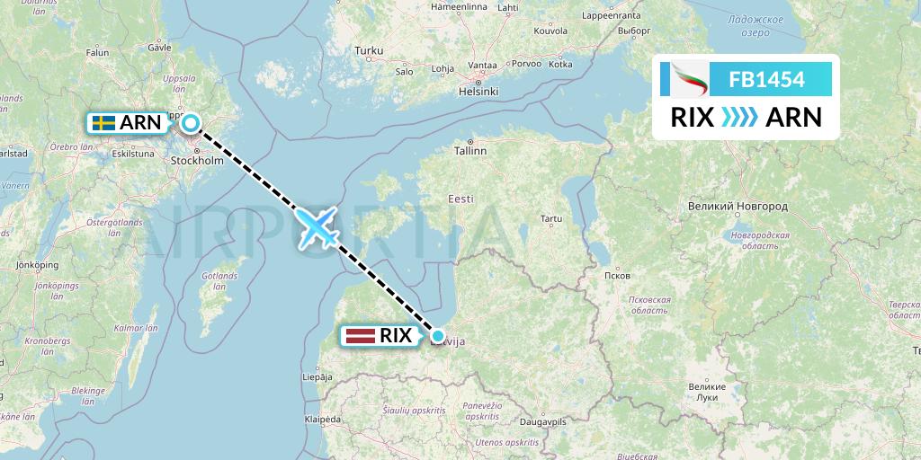 FB1454 Bulgaria Air Flight Map: Riga to Stockholm