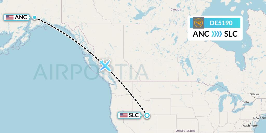DE5190 Condor Flight Map: Anchorage to Salt Lake City