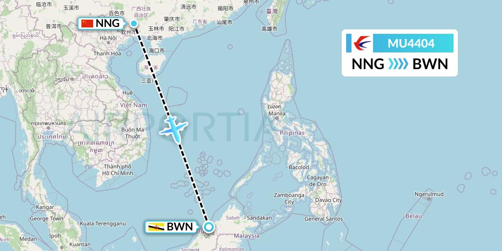 MU4404 China Eastern Airlines Flight Map: Nanning to Brunei