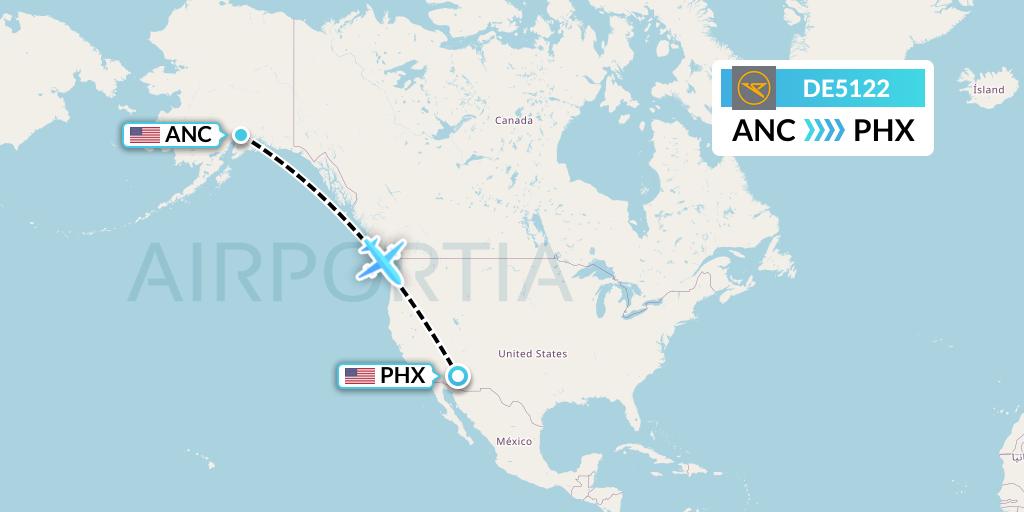 DE5122 Condor Flight Map: Anchorage to Phoenix