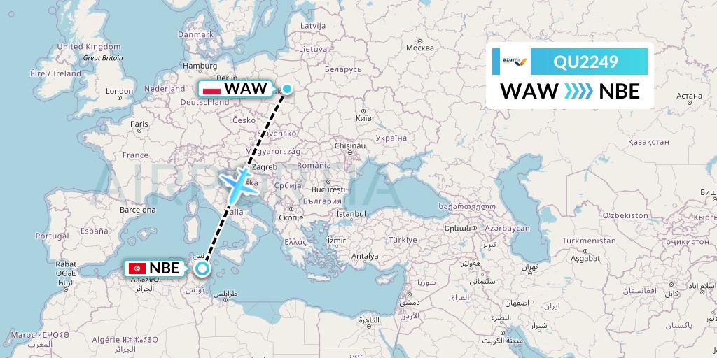 QU2249 Azur Air Ukraine Flight Map: Warsaw to Enfidha