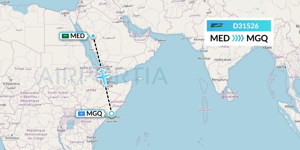 D31526 Daallo Airlines Flight Map: Medina to Mogadishu