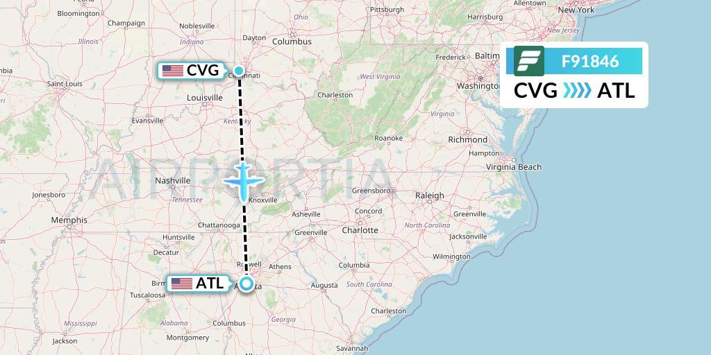 F91846 Frontier Airlines Flight Map: Cincinnati to Atlanta
