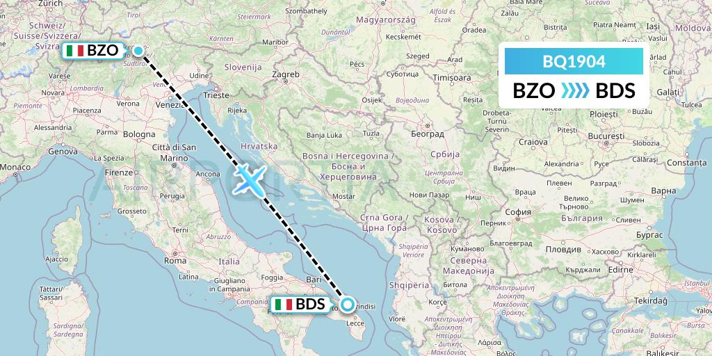 BQ1904 Skyalps Flight Map: Bolzano to Brindisi
