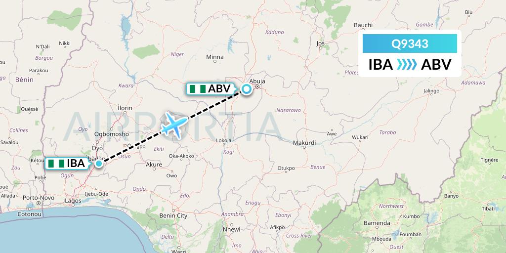 Q9343 Green Africa Airways Limited Flight Map: Ibadan to Abuja