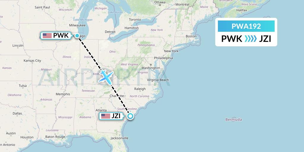 PWA192 Priester Aviation Flight Map: Chicago to Charleston