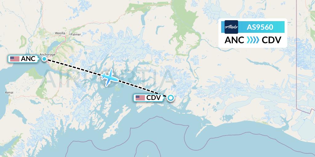 AS9560 Alaska Airlines Flight Map: Anchorage to Cordova
