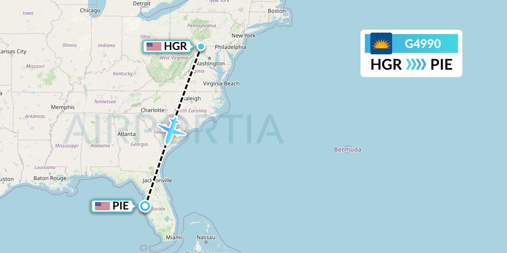 G4990 Allegiant Air Flight Map: Hagerstown to St. Petersburg