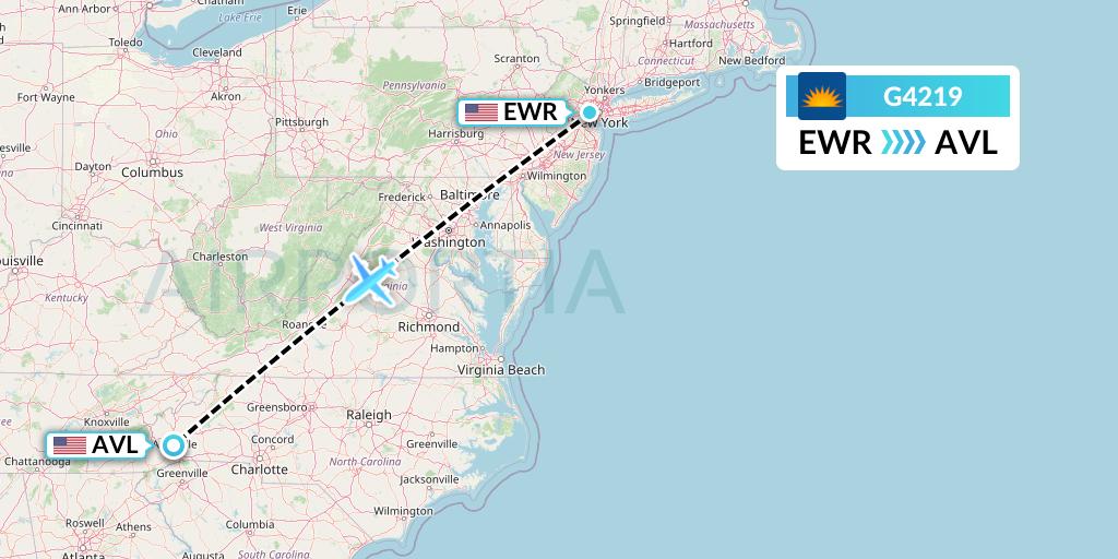 G4219 Allegiant Air Flight Map: New York to Asheville