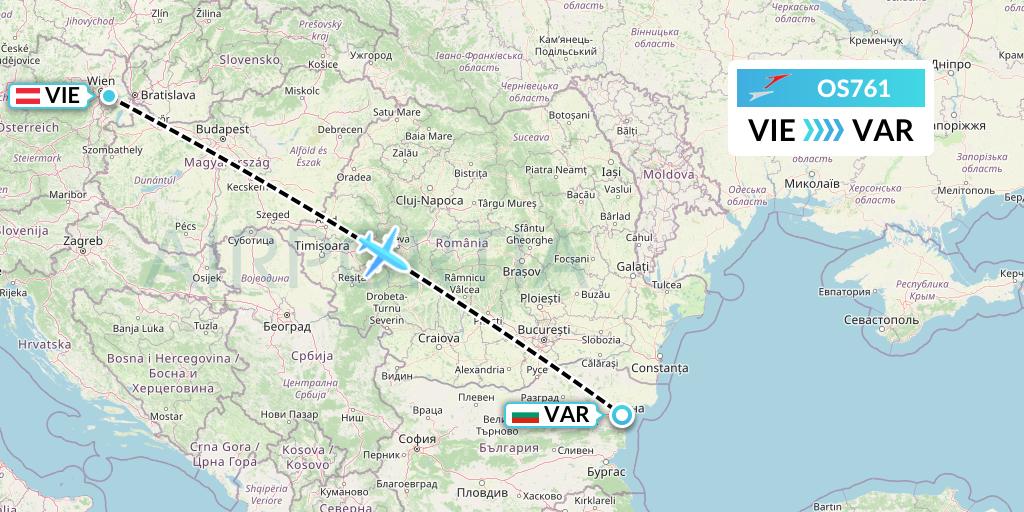 OS761 Austrian Airlines Flight Map: Vienna to Varna